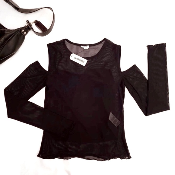 Garage Long Sleeve Mesh Cold Shoulder Midi Top - Picture 2 of 5